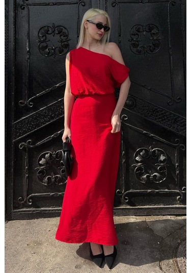 Madmext Madmext Kırmızı Düşük Omuz Elbise Mg2349 Kırmızı