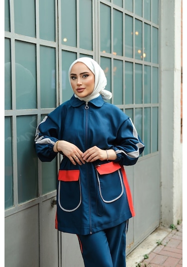 Tesettür Eşofman Takımı Fermuarlı Ikili Takımı İndigo 450 İndigo