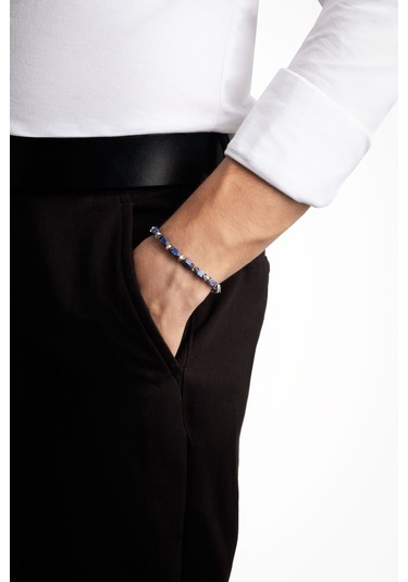 Harita Taşlı 22 Cm Çelik Erkek Bileklik Mavi