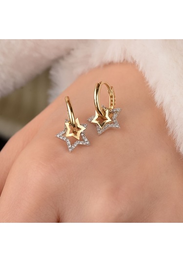 14k Altın Yıldız Işığı Sallantılı Küpe