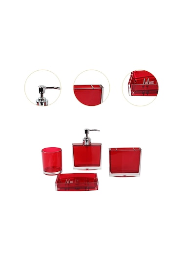 Suntek 4x Losyon Dispenser Bardak Diş Fırçası Tutucu Seti Kırmızı