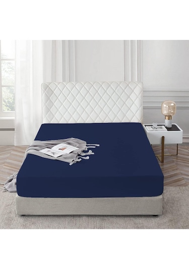 Lastikli %100 Pamuk Penye Çarşaf Çift Kişilik 160 X 200 Lacivert