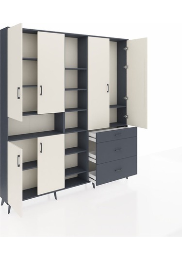 Arges Dolap 13 Raflı 3 Çekmeceli 6 Kapaklı 220x30x243 Antrasit-aytaşı/antrasit Aytası/antrasıt Arges Dolap 13 Raflı 3 Çekmeceli 6 Kapaklı 220x30x243 Antrasit-aytaşı/antrasit Aytası/antrasıt
