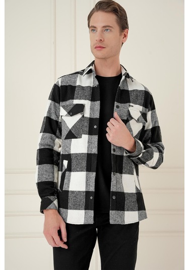 G 1579 Slim Fit Siyah-beyaz Klasik Gömlek Siyah - Beyaz