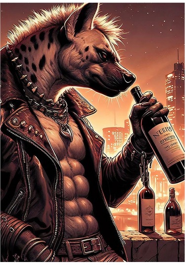 Şişeden Şarap İçen Sırtlan Desenli Mdf Tablo 35cm X50cm