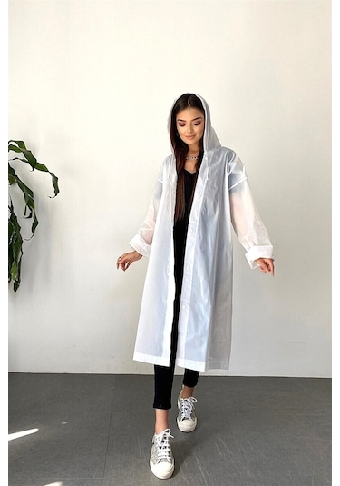 Marlux M21M Unisex Kapüşonlu Çıtçıtlı Eva Yağmurluk - Beyaz