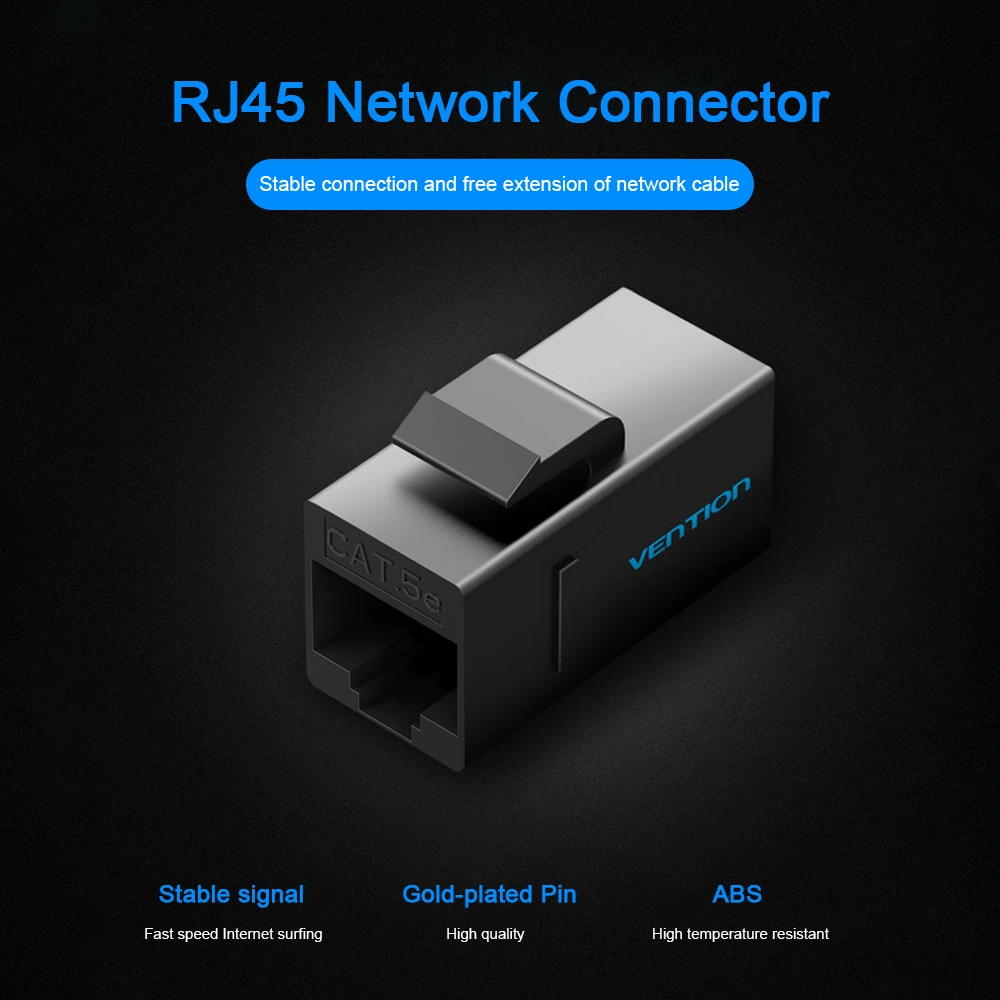Qingmipy Ventıon Rj45 Ağ Kablosu Çoğaltıcı, Altın Kaplı Pimli Abs Malzeme, Ağ Kablosunu Kolayca Uzatmak İçin Çift Taraflı Bağlayıcı - Siyah