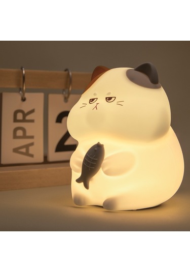 Yystore Evde Beslenen Hayvan Kedi Gece Lambası Cat-6144 Yumuşak Işık Zamanlaması Beyaz