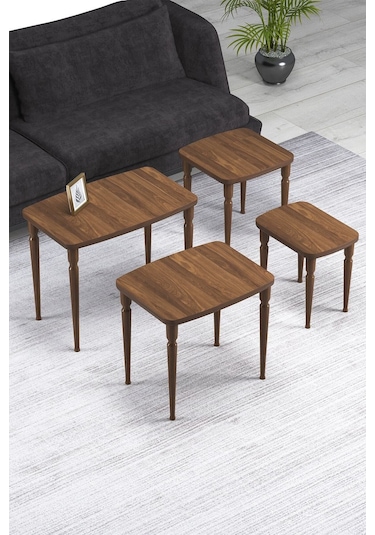 Imaj Mdf Ve Lake Boya, Ceviz 4lü Zigon Sehpa Takımı, Ceviz Gürgen Ayaklar Sehpalar Ceviz Ayaklar Ceviz