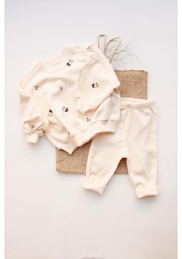 Penguen Bebek Alt Üst Takım Krem