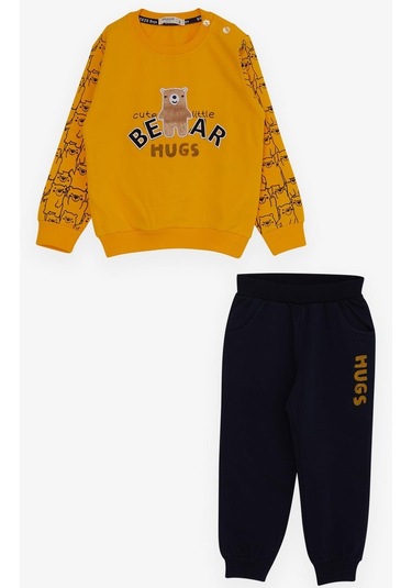 Erkek Bebek Çocuk Pamuklu Omuzdan Kapamalı Ayıcık Kabartmalı Eşofman Tk.-13376-sarı Sarı