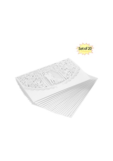 Mufunye 20 Adet/takım Düğün Davetiye Kartı Kapağı İnci Kağıt Lazer Kesim Gelin Damat Desenli Davetiye Kartları Düğün Yıldönümü Malzemeleri--beyaz