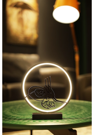 Led Işıklı Tuğra Figürlü Metal Masa Ve Gece Lambası Osmanlı Temalı Dekoratif Aydınlatma Tuğra