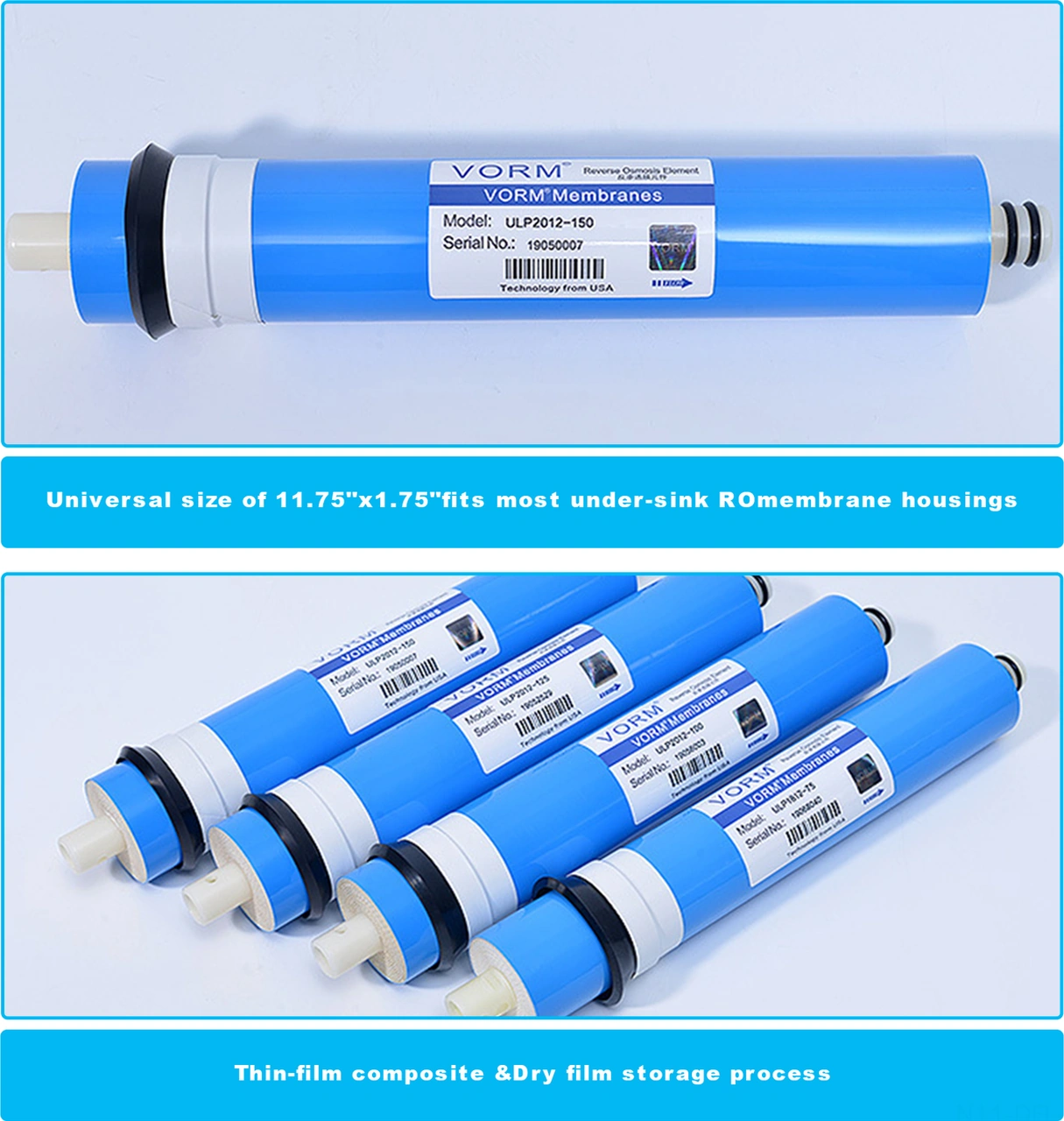 Dofolink Ev Ve Ticari Kullanim Icin Ters Ozmoz Membran Filtresi - 50/75 Gpd Kapasitesi, 0.0001 Mikron Hassasiyet, %95-%98 Tuz Reduksiyonu 1812 Tipi