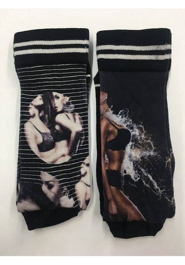 Çorap 2 Li Set Dijital Baskılı Renkli Çok Renkli