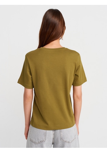 Dilvin 31763 Bisiklet Yaka T-shirt-yağ Yeşil Yağ Yeşil