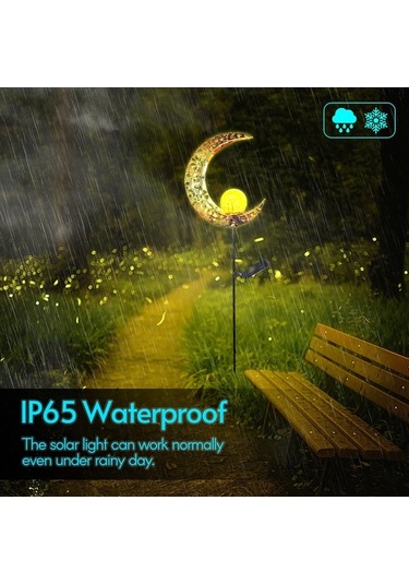 Moly Mavi Alev Desenli Güneş Enerjili Bahçe Lambası - Su Geçirmez Metal Tabanlı Işık - Altın/mavi Mavi