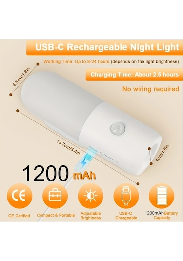 Motion003 1200mah 2 Adet Şarj Edilebilir Hareket Sensörlü Gece Işıkları 3 Renk Seçeneği Ahşap