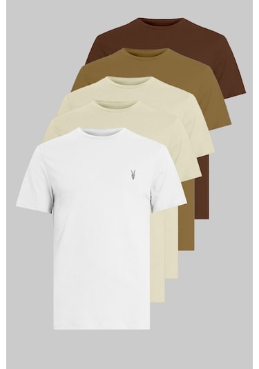 Kozik Standart Fit Basic Bisiklet Yaka Erkek Tişört 5'li Çok Renkli 009 Çok Renkli