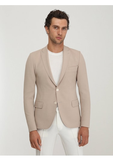Kip Bej Düz Slim Fit Ceket 001