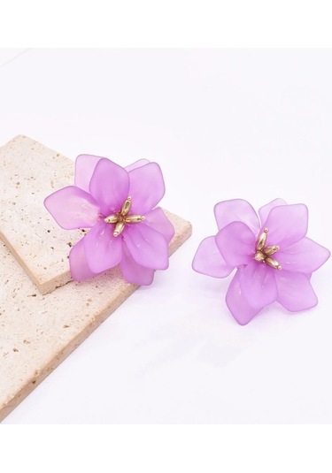 Ganzhoushop Üç Taşlı Taç Sarı Renkli Lu Küpeler Küpeler Kadınlar Çiçek Bohem Acrylique Abartılı Takı Modelleri Sarı