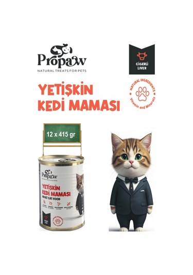 Propaw Ciğer Parça Etli Jöleli Premium Tahılsız Yetişkin Kedi Maması 12 x 415 G