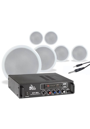 6 Lı Beyaz Tavan Hoparlörlü Ses Sistemi Müzik Anons Sistemi