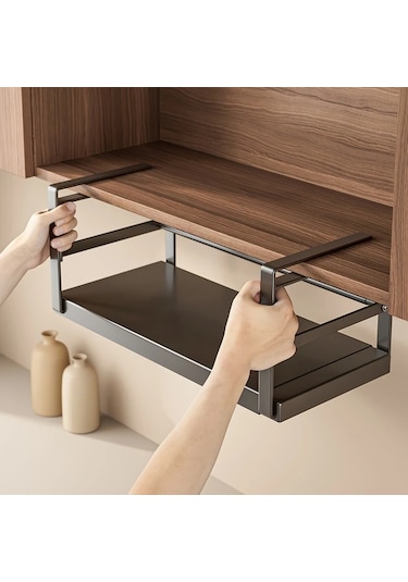 Honeybeeshop 1 Adet Siyah Büyük Ayarlanabilir Metal Dolap Rafı Baharat Şişeleri Ve Soslar İçin Genişletilebilir Mutfak Depolama Rafı