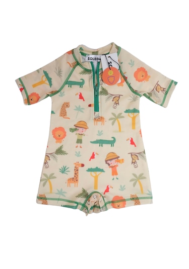 Soleda UV Korumalı UPF 50+ Bebek Çocuk Mayosu Safari Jungle Sarı