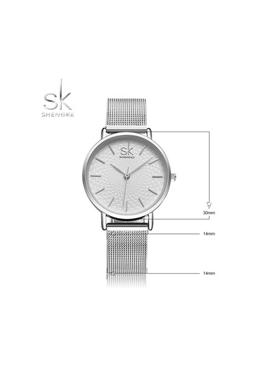 Gümüş Shengke Sıcak Satış Şerit Örgü Paslanmaz Çelik Kadın Saatleri Minimalist Tarzı Bayanlar Kuvars Kol Saatleri Zarif Saat