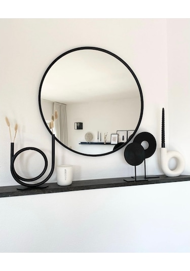 Ersan Dizayn Metal Çerçeve Siyah Dekoratif Yuvarlak Ayna Çap 60Cm Siyah