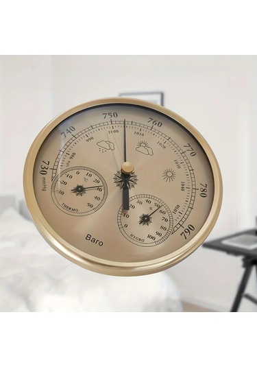 Honeybeeshop Altın Çok Fonksiyonlu Hava İstasyonu Sıcaklık Nem Barometre Dedektörü Elektriksiz Çalışma Odası Ofis Uygun