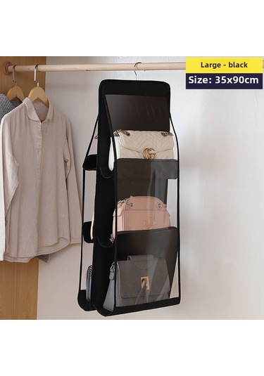 Siyah 3 Katmanlı 6 Izgaralı Saklama Çantası, Çift Taraflı Asılı Altı Katmanlı Toz Geçirmez Siyah