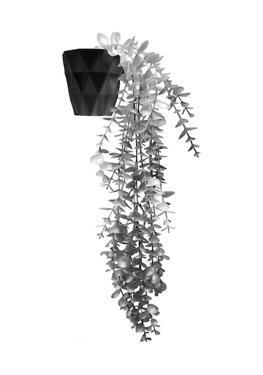 Gümüş Okaliptus 45 Cm New Collection Siyah Elmas Saksıda Yapay Sarkan Bitki Gri