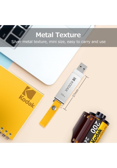 Kodak K133 128g U Disk Metal Taşınabilir Usb Flash Sürücü Su Geçirmez Mini Bellek Çubuğu Araba Kalem Sürücüleri Flashdisk Usb3.0 Gümüş Askılı