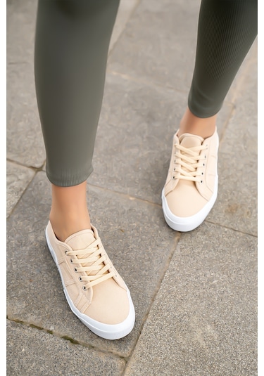 Kadın Keten Sneaker Bej