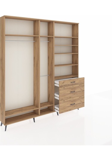 Arges Dolap 9 Raflı 3 Çekmeceli 3 Askılı 220x30x243 Çam-çam/çam Atlas Çam/atlas Çam