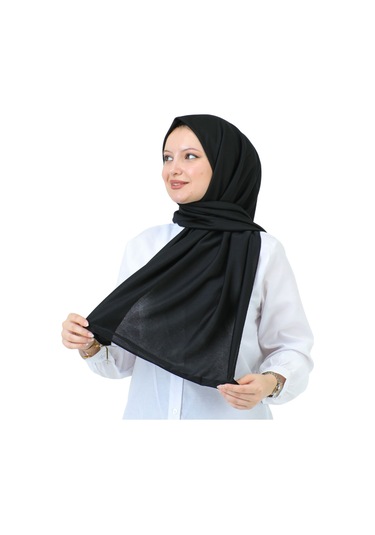 Şal Zarif Başörtüsü Eşarp Tesettür Giyim Uzun Abiyelik Siyah