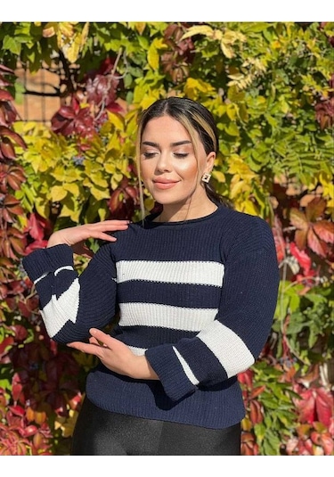 Kozia Outdoors Selanik Örgü Çizgili Triko Kazak Lacivert