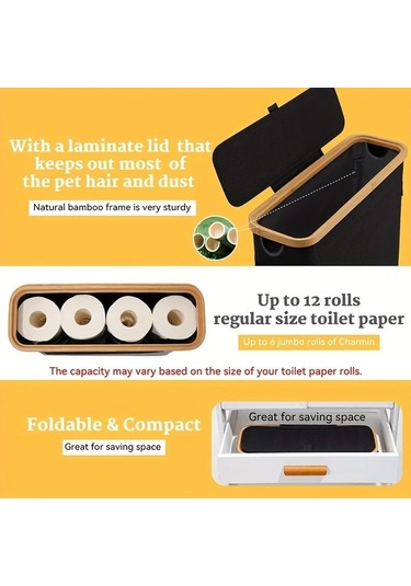Xuweiwei Siyah Bambu Tuvalet Kağıdı Askılı Depolama Sepeti - Kurulumsuz Çok Bölmeli Siyah