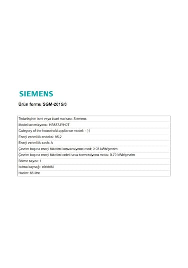 Siemens HB557JYH0T 66 LT Ankastre Fırın Gri