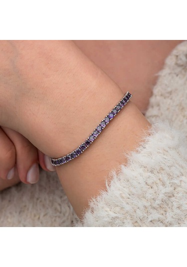 Diğer Gümüş Mor Zirkon Taşlı Su Yolu Kadın Bileklik Gümüş