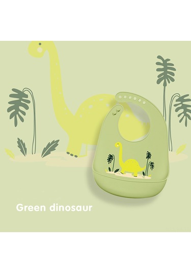 Kangvka Yeşil Dinozor Desenli Bebek Bibsi - Su Geçirmez, Ayrılabilir Tasarım, Kolay Taşınabilir, Yemek Yeme Koruyucu, Ayarlanabilir Boyun Kemerli Silikon Mangane