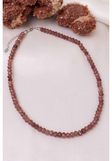 Çilek Kuvars Taşı Kolye 925 Ayar Gümüş Aparatlı