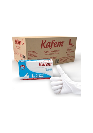 Kafem Beyaz Lateks Eldiven Pudralı (L) 100 Lü X 20 Paket (Koli)