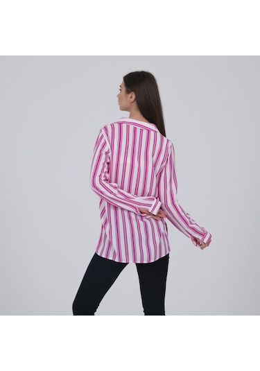 Collezione Pembe Çizgili Beyaz Gömlek Beyaz - Pembe