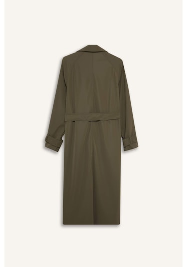 Defacto Regular Fit Suni Deri Kemerli Uzun Trençkot E8580ax25aukh402 Haki