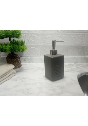 Seramik Sıvı Sabunluk Koyu Bej Modern 7x7x17cm 300ml Banyo Seti