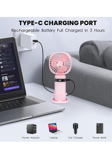El Tipi Vantilatör, Usb Taşınabilir Vantilatörler 20 Saatten Fazla Pembe