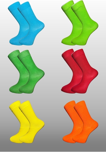 Erkek Çok Renkli Soket Uzun Düz Çorap Dikişsiz 6'lı Paket Çok Renkli